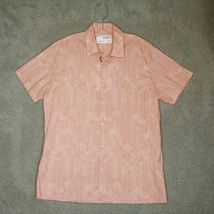 Selected Homme Mens Button Front Shirt Pink Striped Leaves Short Sleeve 16.5 New